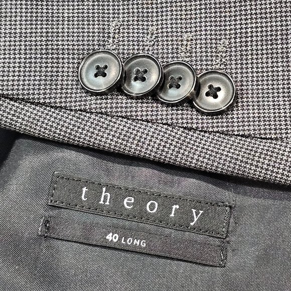Theory 100% Wool Gray Mini Houndstooth Blazer Sport Jacket Size 40L *EXCELLENT* - Picture 10 of 11